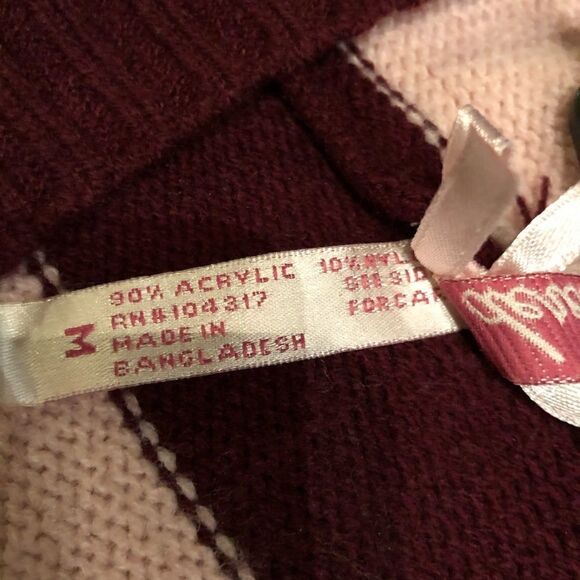 Derek Heart Hooded Sweater V neck Pink/Dark Red Medium - Picture 4 of 6